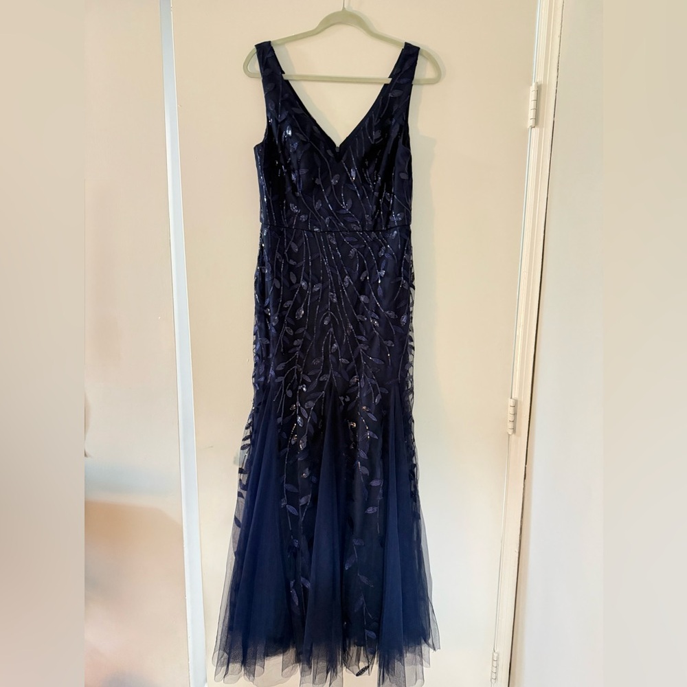 Navy Sequin V-Neck Maxi Gown